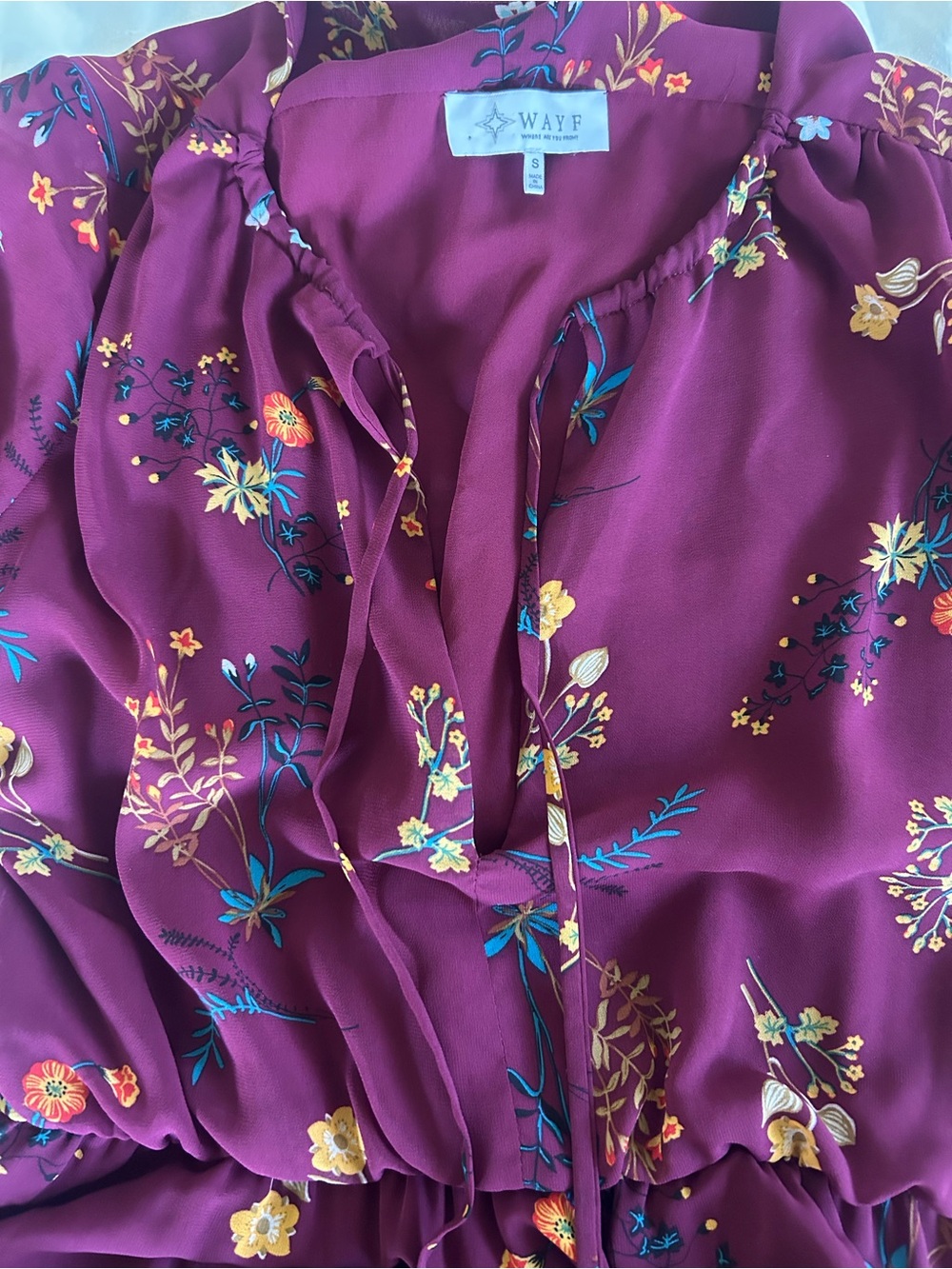 wayf burgundy floral long sleeve midi dress size small - Picture 13 of 13